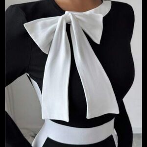 SHEIN Black Dress with White Bow Accent NWOT